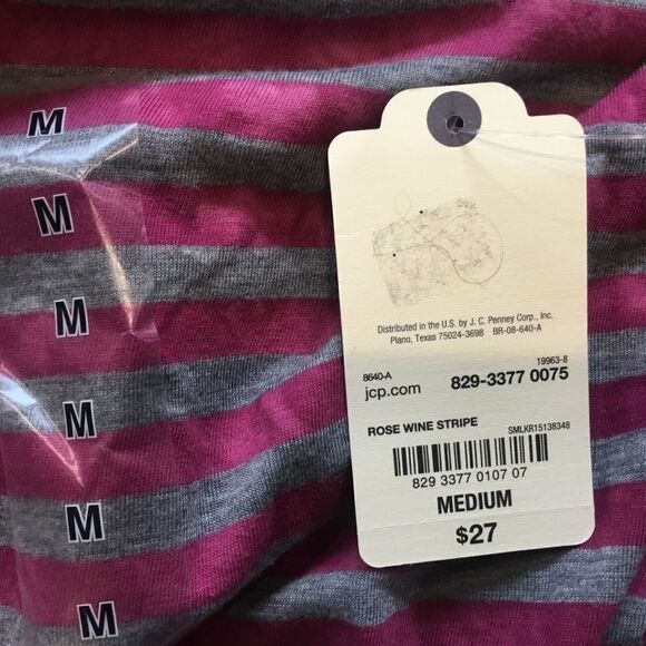 NWT. St. John’s Bay Pink & Gray Stripe L/S Top - Picture 5 of 6